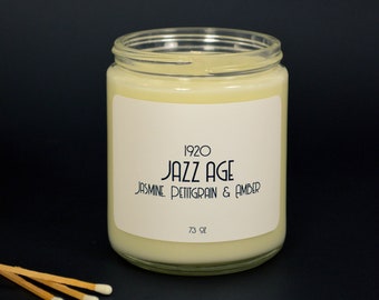 Jazz Age Scented Soy Candle 7.2 oz / Jasmine, Petitgrain & Amber (Phthalate Free)