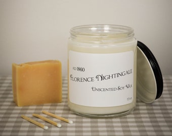 Florence Nightingale Unscented Soy Candle 7.2 oz (Phthalate Free)