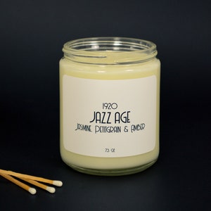 Jazz Age Scented Soy Candle 7.2 oz / Jasmine, Petitgrain & Amber (Phthalate Free)