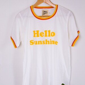 Hello Sunshine Unisex Screen Print Ringer Tee XS US letter