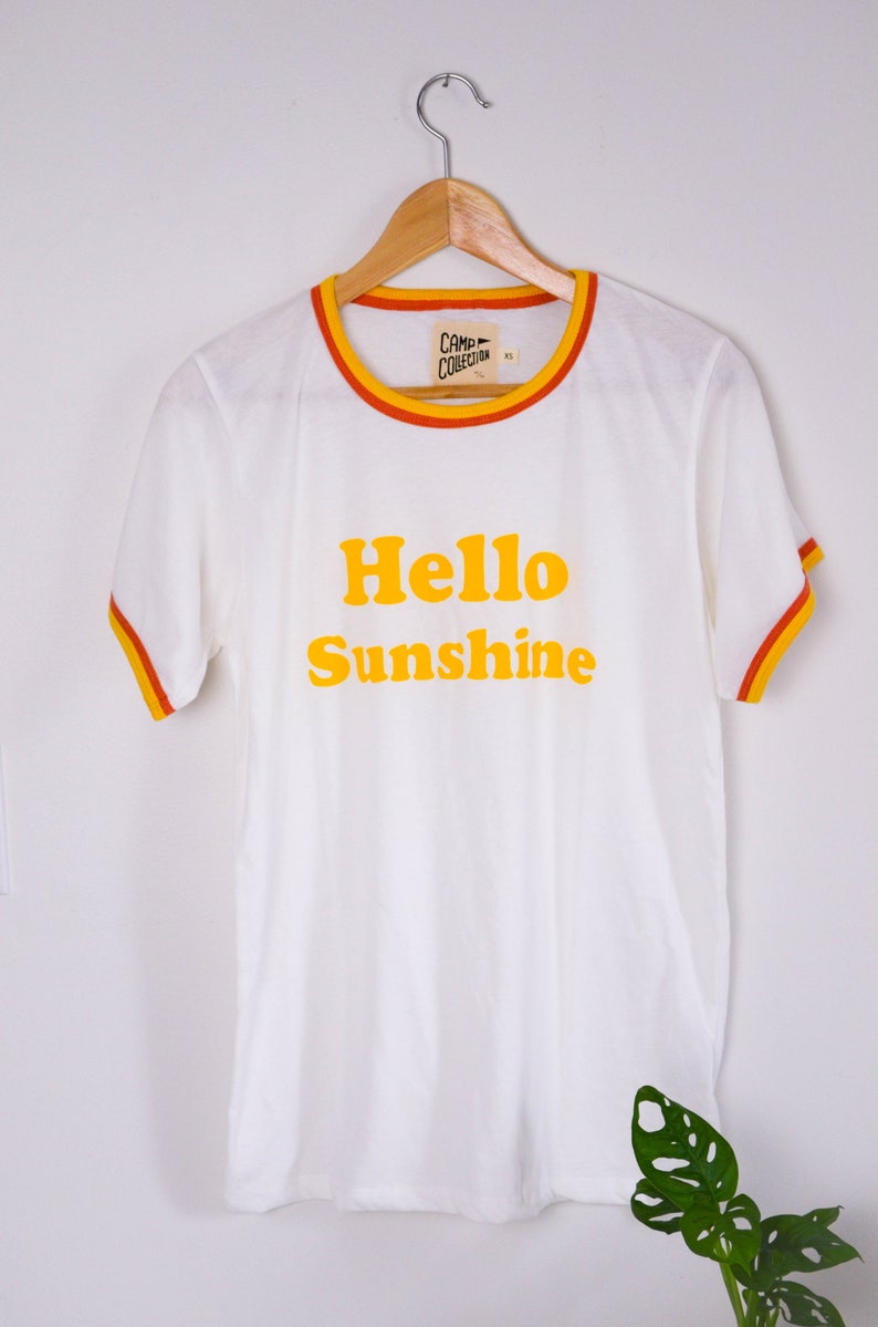 Hello Sunshine Unisex Screen Print Ringer Tee XS US letter