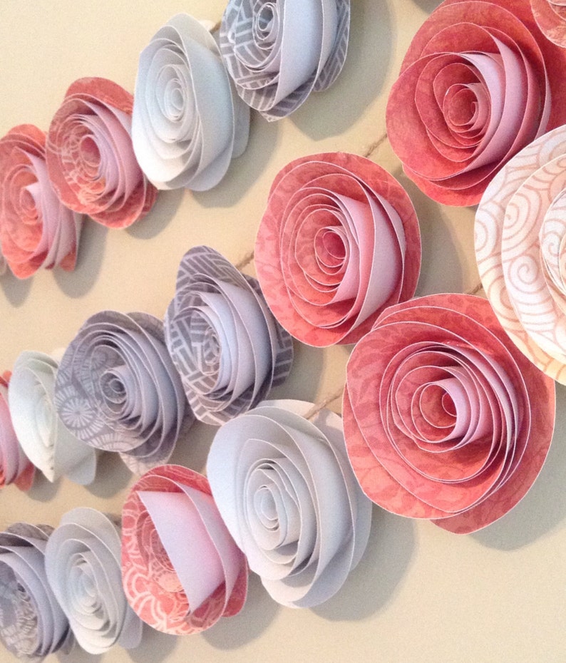 Paper Flower Garland. Coral and Gray Garland. Flower Decor. Etsy