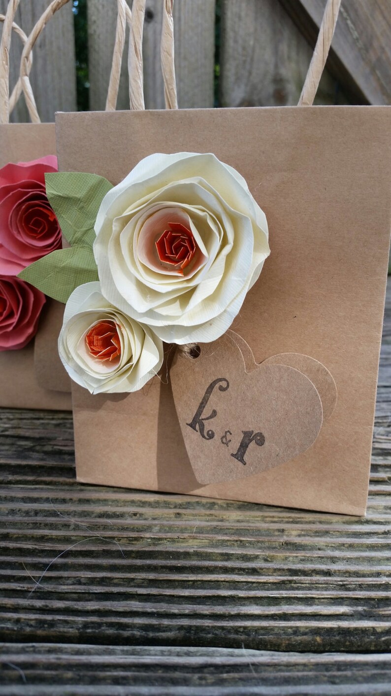 Kraft Gift Bags. Shabby Chic. Paper Flowers. Gift Bags. YOUR Etsy