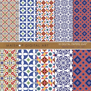 Digitales Papier „World Tiles – Set 02“ druckbares Scrapbook-Papier, kommerzielle Nutzung
