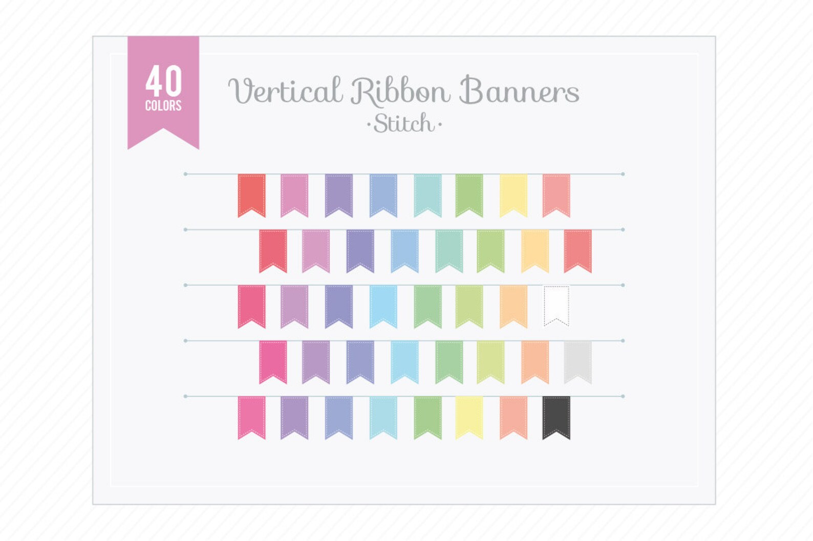 Digital Banner Clip Art Vertical Ribbon Banners Stitched - Instant