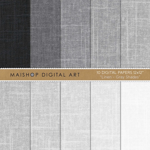 Digital Paper Linen "Gray Shades" Textured Neutral Backgrounds, Scrapbook Paper Instant Download for Invitations, Crafts...