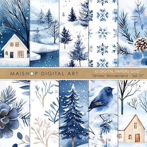 Seamless Digital Paper Winter • Digital Scrapbook Papers • Printable Instant Download Background Images • Winter Wonderland  Set 01