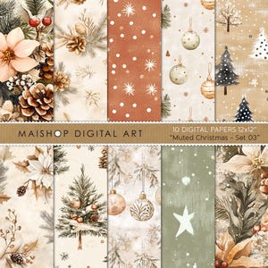 Muted Christmas Digital Papers • Printable Winter Seamless Patterns • Instant Download Backgrounds for Scrapbooking & Crafts