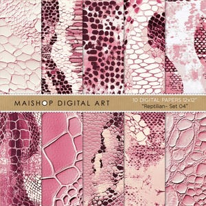 Pink Snake Digital Paper Pack • Schlangenmuster • Textildesign, Scrapbooking, Kartenherstellung, Einladungen... • Reptilien Set 04