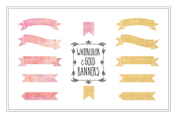 banner clip art watercolor gold foil png banners pink and etsy pink banners