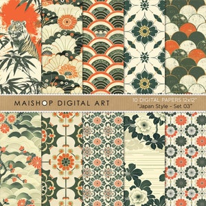 Oriental Digital Designs | Japanese Themed Scrapbook Paper | Detailed Seamless Patterns | Geometric Digital Backgrounds ⎢ Japan Style Set 03