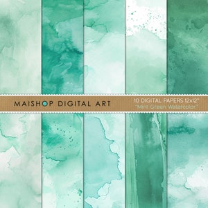 Mint Green Watercolor Digital Paper I Watercolor Backgrounds Digital Download I Printable Scrapbook Papers I Commercial Use