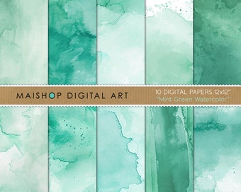 Mint Green Watercolor Digital Paper I Watercolor Backgrounds Digital Download I Printable Scrapbook Papers I Commercial Use