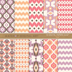 Ikat digitale papierset, Ikat-patronen, Instant Download afdrukbare achtergronden, gratis commercieel gebruik ⎢ Ikat Set 01