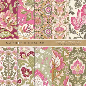 Papéis florais sem costura Boho • Fundos de scrapbook Boho Chic • Texturas digitais inspiradas em Batik • Download instantâneo • Conjunto Zari Echo 03