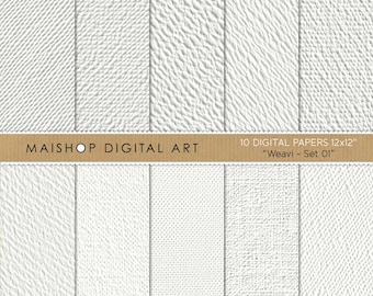 Papéis de scrapbook de tela sem costura • Fundos texturizados pesados em branco quente/cinza • Textura de papel de alta qualidade para uso comercial • Conjunto Weavi 01