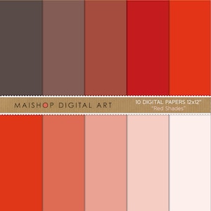 Solid Color Digital Paper &#39;Red Shades&#39; Instant Download Plain Printable Sheets for Digital Scrapbooking, Paper Crafts, Decoupage...