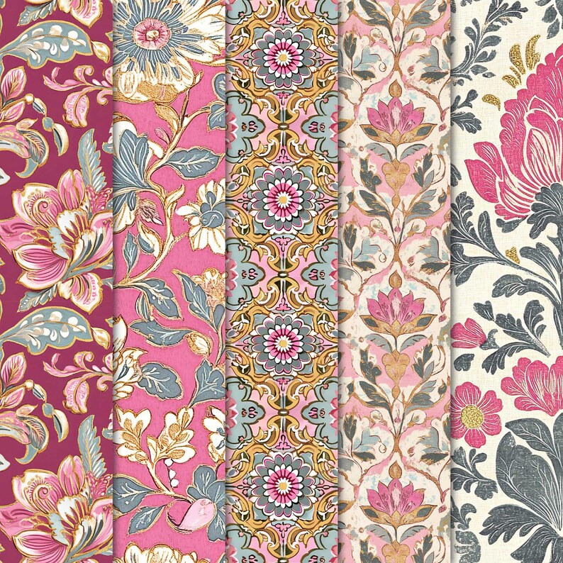 Bohemian Floral Seamless Papers • Boho Chic Scrapbook Backgrounds ...