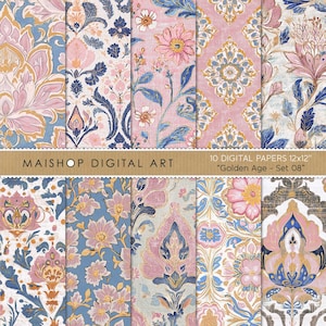 Motifs floraux sans couture • Papiers numériques bohèmes élégants avec des motifs délicats • Parfaits pour le scrapbooking et les projets de bricolage • Ensemble de l'âge d'or 08
