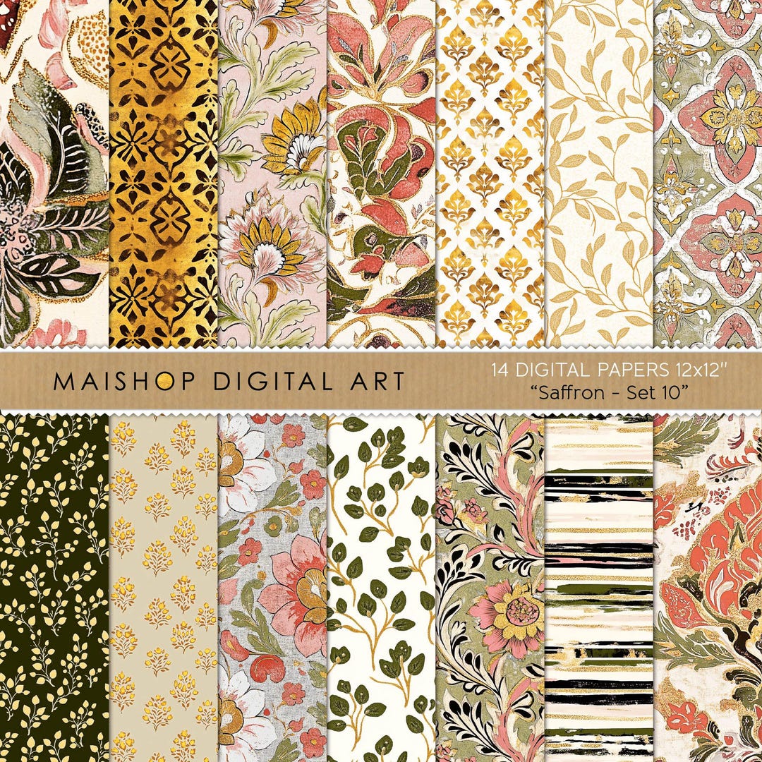 Boho Floral Seamless Digital Papers • Elegant Bohemian Pattern Bundle ...