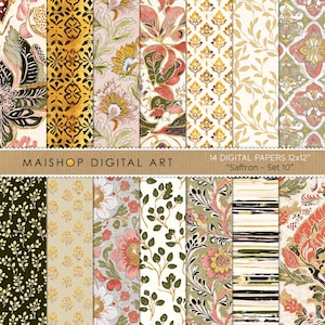 Boho Floral Nahtlose Digitale Papiere • Elegantes Boho Muster Bündel zum Basteln, Decoupage, DIY-Projekte, POD, Stoff... • Safran Set 10