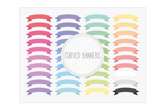 Curved Ribbon Banners Clip Art Digital Graphics For Web And Etsy