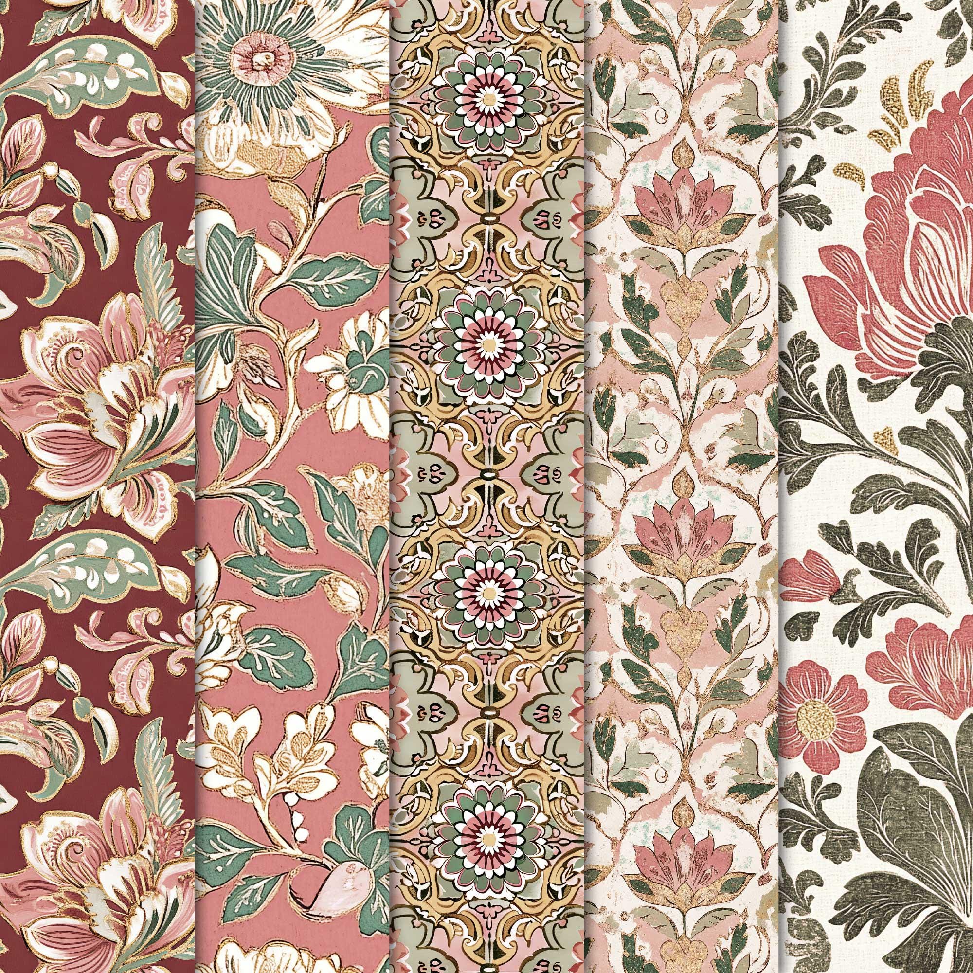 Bohemian Floral Digital Papers • Seamless Boho Chic Patterns • Asian ...