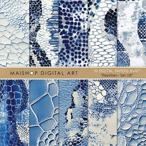 Papéis digitais com estampa de cobra • Fundos de impressão de serpente para download • Padrões de répteis sem costura para design e artesanato • Conjunto de répteis 08