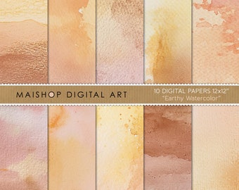 Earthy Watercolor Digital Paper Pack - Digital Backgrounds - Rustic Textured Papers - Instant Download - Commercial Use