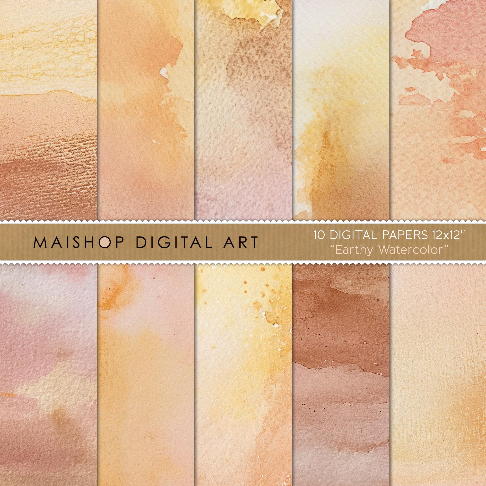 Earthy Watercolor Digital Paper Pack | 10 Textured Backgrounds ...