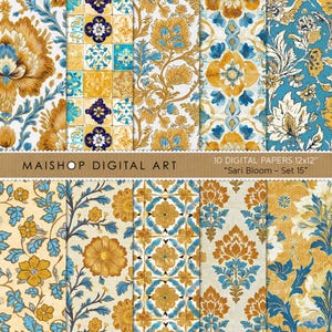 Nahtlose indischen Stil digitale Papiere • Boho Strukturmuster • Hintergründe für Canva, Einladungen, Drucke und DIY Projekte • Sari Bloom Set 15