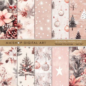 Muted Pink Christmas Digital Papers • Printable Winter Seamless Patterns • Instant Download 12x12 Craft Paper • Holiday Digital Backgrounds