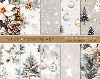 Muted Christmas Digital Papers • Printable Winter Seamless Patterns • Instant Download Backgrounds for Scrapbooking & Crafts