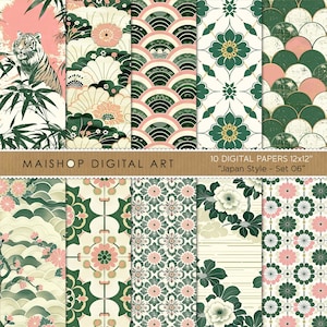 Papel digital estético oriental ⎢ Desenhos modernos de álbuns de recortes ⎢ Padrões intrincados sem costura ⎢ Fundos japoneses ⎢ Conjunto de estilo japonês 06
