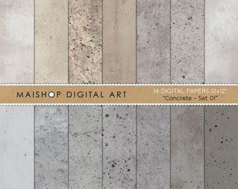 Paquete de papel digital con textura de hormigón, fondos de cemento gris sin costuras, fondo para fotografía industrial para maquetas de productos • Conjunto de hormigón 01