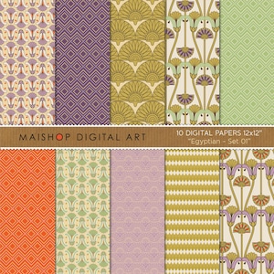 Egyptisch digitaal papierpakket I Afdrukbare achtergronden I Instant downloadpatronen I Commercieel gebruik I Egyptische set 01