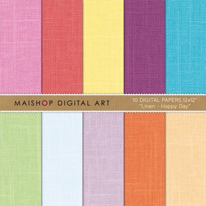 Papel digital de lino rosa, rojo, amarillo, morado, azul, verde, celeste, lila y naranja para fondos digitales para invitaciones y tarjetas