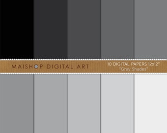 Papier numérique de couleur unie « Nuances de gris » Fonds unis imprimables pour le scrapbooking, les planificateurs, l’artisanat en papier...