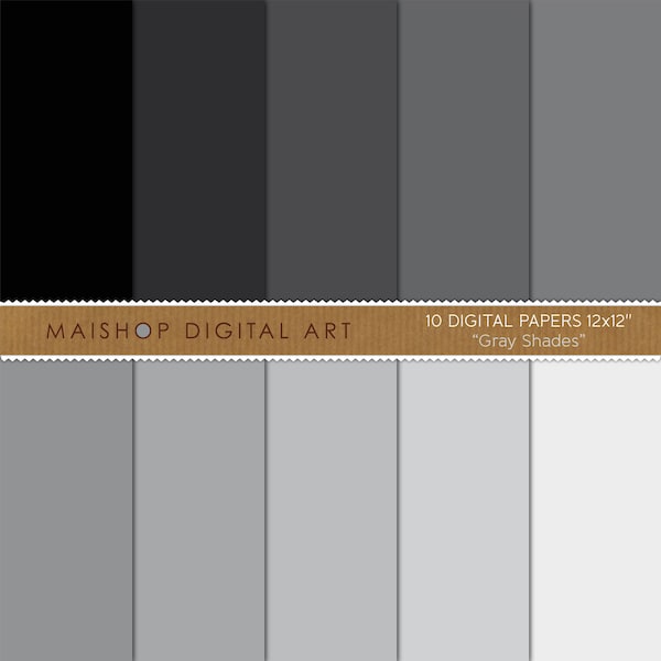 Solid Color Digital Paper 'Gray Shades' Printable Plain Backgrounds for Scrapbooking, Planners, Paper Crafts...