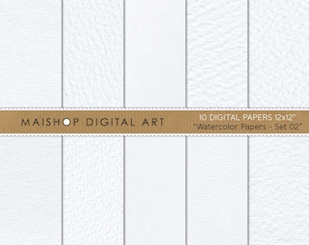 Papéis digitais de aquarela • Texturas de aquarela brancas legais para impressão • Imagens de fundo para download instantâneo • Conjunto de papéis de aquarela 02
