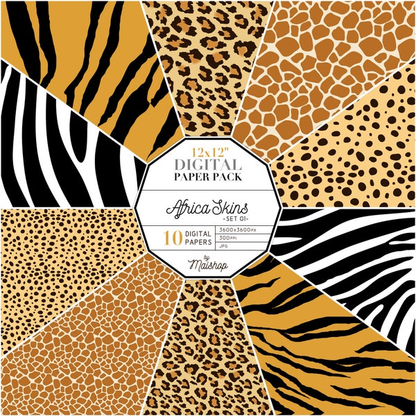 Digital Paper "Africa Skins - Set 01" Cheetah Print, Leopard Print, Zebra, Tiger, Giraffe... for Printing, Scrapbooking, Invites, Cards...