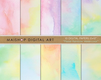 Pastel regenboog aquarel digitaal papier - afdrukbaar plakboekpapier - aquarel achtergronden digitale download - commercieel gebruik