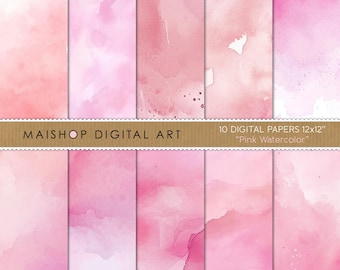 Pink Watercolor Texture Digital Papers • Instant Download Printable Backgrounds for Personal & Commercial Use • Pink Watercolour