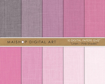 Pink Linen Digital 12x12 Scrapbook Paper, Texture Backgrounds (Digital Download, 10 Pack)