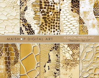 Mustard Snake Skin Digital Papers • Printable Snake Textures • Seamless Reptile Patterns for Instant Download • Reptilian Set 07