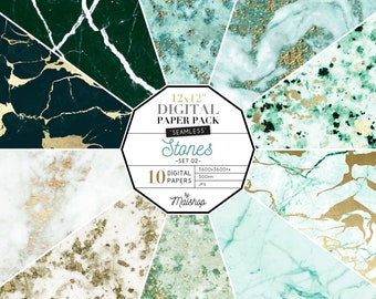 Seamless Digital Paper Pack, Printable Backgrounds "Stones - Set 02" Marble Scrapbook Paper Set, Instant Download