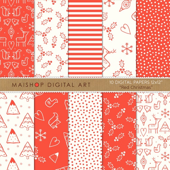 Scrapbook Paper Pack "Red Christmas" Printable Digital Seamless