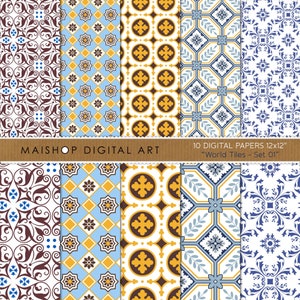 Naadloze Portugese tegels Digitaal papier "World Tiles - Set 01" Naadloze Azulejos-patronen voor plakboek, uitnodigingen, kaarten...