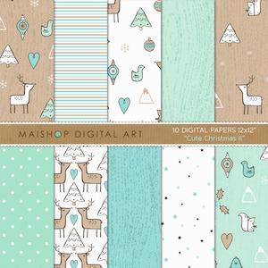 "Digitales Papier ""Süsse Weihnachten II"" druckbare Hintergrundmuster für Karten, Einladungen, Scrapbooking, Bastelprojekte ..."