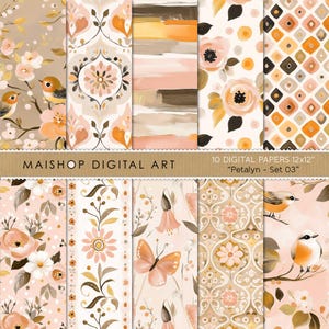 Süßes, spielerisches digitales Papier-Set • Süße Muster zum Basteln • Nahtlos Floral Scrapbook-Papier • Sofortiger Download von JPG-Dateien • Petalyn Set 03